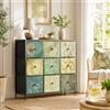 SUNFECILI Comò con cassetti in tessuto, mobile vintage per camera da letto, credenza, motivo floreale retrò, cassettiera per cucina, ufficio, corridoio, soggiorno (9 cassetti, Stile 2)