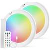 Combuh Led Plafoniera Batteria Sensore Movimento per Bagno, RGB Lampada da Soffitto Camera Ricaricabile Senza Fili, Luce con Telecomando, per Ripostiglio, Cabina Armadio, Rotondo 2 Pezzo
