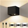 Linkenail Applique da Parete USB Ricaricabile con Sensore di Movimento Interno, Nero | Angolo Fascio Regolabile, 3 Colori & Touch Dimmerabile, Lampada a Muro Senza Corrente, Lampada da Parete Batteria Magnetica