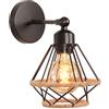 iDEGU Lampada da Parete Vintage 16CM Industriale Applique da Parete Interno in Metallo Gabbia con Corda di Canapa Regolabile Plafoniera E27 Luce a Muro per Corridoio Soggiorno Camera da Letto (Nero)