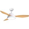 WUUM FLOW DC - Ventilatore da soffitto | Grande luce LED da 24 W con 3 toni | Motore potente e ultra silenzioso, 6 velocità | Controllo remoto tramite telecomando | Colore legno e bianco
