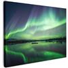 MuchoWow© Stampa di Foto su Tela Quadro Soggiorno Moderno Quadri per | 80x60 cm - Salotto Decorazioni Camera Aurora boreale - Lago - Islanda - Verde - Foresta - Neve