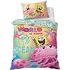 BrandMac Set di biancheria da letto per bambini con testa di Spongebob, copripiumino singolo 140 x 200 cm con federa 50 x 70 cm, design colorato Bob SpongeBob per bambini
