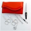 Alpen Secrets Alpen 6836. Set manicure in pelle 5 accessori. Forbici, pinzetta, limetta, ferretto manicure.(Rosso)