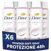 Dove Deodorante Spray Powder, Uomo e Donna, 6x150ml | Antitraspirante, Protezione Fino a 48 Ore, Profumazione Talco con 1/4 di Crema Idratante
