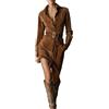 Generic Abito Taglia 14 Abiti Camoscio Collo Button Down Manica Lunga Maxi Abito Western Abiti per Donna Casual Midi