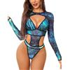 Avidlove Rave Outfits per Donna Lingerie Sexy Body Trasparente Bodysuit | Tessuto a rete elastico,Bolero maniche lunghe,Crop Top Set con scollo a v sulla schiena,Rave Feste Discoteca Festival Outfit