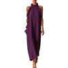 BIKETAFUWY Abito lungo da donna maxi abito da donna estivo caftano senza schienale | lino leggero, collo alto arricciato, volant laterali, senza maniche, taglio ampio, chic ed elegante, per l'estate, spiaggia