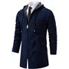 Generic Cardigan da uomo lungo misto felpe con cappuccio foderato in pile con zip intera maglioni invernali casual lavorato a maglia testurizzato