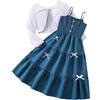 JENJON Set Vestito a Fiori e Cardigan per Bambina 2 Pcs Autunno Completo 7-12 Anni | Elegante Abito Estivo Senza Maniche con Spalline Sottili, Boleri a Maniche Lunghe, Abbigliamento Outfit Casual per Primavera