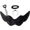 Winwild Set di 3 Ali d'Angelo Nero Grande con Aureola e Bacchetta Magica, 105 cm Nero Diavolo Ali Angelo Costume Donna Accessori per Halloween Carnevale Cosplay Party Fasching Travestimento