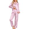Wiepux Pigiama Donna Raso a Righe Satin Camicia Due Pezzi Set | Completo Elegante Pigiami con Manica Lunga e Pantalone Satin Morbido Camicia da Notte con Bottoni Chic Casual Casa Sleepwear