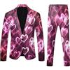 Generisch Vestito da uomo per San Valentino, 2 pezzi, elegante blazer giacca e pantaloni, abito da uomo, divertente, amore, cuore, slim fit, da sposa, da uomo, per feste, per il tempo libero