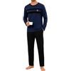 Marvmys Pigiama da Uomo Manica Lunga Pantaloni con Tasche | Disponibile con scollo a V o girocollo Maglia con dettaglio a righe pantaloni in tinta unita con tasche e vita elastica
