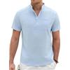 Xnova Camicia Lino Uomo in Cotone Camicia Uomo Maniche Corte Estate Henley Senza Collo Leggera e Fresca per Spiaggia e Stile Casual Taglio Camicie con Collo Button-Down Regolare