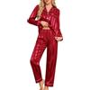 Wiepux Pigiama Donna Raso a Righe Satin Camicia Due Pezzi Set | Completo Elegante Pigiami con Manica Lunga e Pantalone Satin Morbido Camicia da Notte con Bottoni Chic Casual Casa Sleepwear