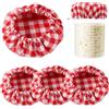 lasuroa 4pz Copri Barattoli Stoffa, Cotone Scozzese Copri Tappi Barattoli Stoffa Elastici Riutilizzabili Coperchio in Tessuto Jar Cloth Cover per Bocca di Barattolo da 7,62-10,16cm (Rosso)
