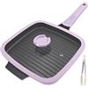 RANX INGST Bistecchiera Antiaderente con Coperchio 26 x 24 cm, Padelle Griglia Viola | Padelle Griglia Induzione con Maniglia Rimovibile, Rettangolare in Alluminio