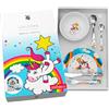 regalo grabado Posate Bimbi Personalizzate Set Piatti Unicorno +3 Anni | Set 6 posate e stoviglie bimbi in acciaio inox e porcellana, Incisione nome e data, Adatto per oltre 3 anni
