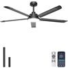 Ohniyou Ventilatore da soffitto da 152 cm con luce, ventilatori da soffitto industriali con telecomando/app, 5 pale in alluminio, motore DC silenzioso, ventilatore per terrazza esterna, garage, nero