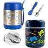 PORFOYO 2 Pezzi Thermos Alimenti Caldi, Porta Pranzo Termico,Thermos Per Alimenti, Isolamento, Acciaio Inossidabile 304, Lunch Box Termico Con Cucchiaio Per Picnic, Scuola E Ufficio, 300ml, Blu, Verde