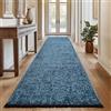 SIMPEX Tappeto Passatoia in Cotone Blu 80x250 cm Lavabile Stile Boho Vintage Kelim Pelo Corto Antiscivolo Morbido Tinta Unita Mélange per Cucina Camera Corridoio