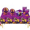 COSORO 69 Pezzi Set Stoviglie per Feste,Piatti Tazze Asciugamani di Carta Tovaglia Plastica Stoviglie Usa e Getta,Strega Biodegradabili Set Piatti Usa e Getta Violetta Decorazione Desktop per Feste Halloween