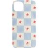 Checkered Aesthetic Gingham Aesthetic Gi Custodia per iPhone 14 Plus Motivo a scacchi blu chiaro con fiori carini