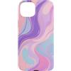 Flowing Swirl Gifts Custodia per iPhone 15 Plus Astratto Rosa Viola Azzurro Turbinio