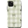 Checkered Aesthetic Gingham Aesthetic Gi Custodia per iPhone 11 Pro Max Motivo a scacchi con fiocco verde menta salvia