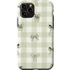 Checkered Aesthetic Gingham Aesthetic Gi Custodia per iPhone 11 Pro Motivo a scacchi con fiocco verde menta salvia
