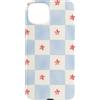 Checkered Aesthetic Gingham Aesthetic Gi Custodia per iPhone 15 Plus Motivo a scacchi blu chiaro con fiori carini