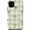 Checkered Aesthetic Gingham Aesthetic Gi Custodia per iPhone 11 Motivo a scacchi con fiocco verde menta salvia