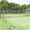 Drillkyn Rete da tennis nera e rossa, 300 x 100 cm, in poliestere, con telaio in acciaio e borsa per il trasporto, rete sportiva per giardino, campo da tennis, allenamento e tempo libero, rete