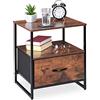 Relaxdays Comodino in Stile Industriale,Tavolino con Cassetto, 2 Ripiani, da Ingresso, HLP 50x45x40 cm, Marrone/Nero