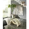 STONES HOME FURNITURE, Tavolino Salotto Moderno con Base in Pietra Fossile White Agata e Top in Vetro Rettangolare, Modello Olimpia, Colore Beige, 70 x 120 x h 41 cm