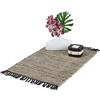 Relaxdays Tappeto in Cotone e Pelle, con Frange, Passatoia Salotto e Camere da Letto, 60 x 110 cm, Antiscivolo, Grigio