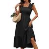 Fashora Vestito Estivi Lungo Donna Vestiti Smanicata Scollo Quadrato con Manica a Volant Vestiti Cintura Elastica Abito Vita Alta Linea A Elegante Spiaggia