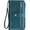 NEWIROVE Portafoglio Donna Grande, Borsellino Donna 24 Slot Per Carte Porta Carte Di Credito Protezione Rfid Portafoglio In Pelle Vintage con Cerniera E Tracolla Staccabile，Blu pavone