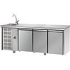 Tavolo Refrigerato 3 porte,con lavello a sinistra. 460 Lt. Acciaio inox. -2°/+8°C. - Cm. 187x70x85H.