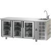 Tavolo Refrigerato 3 porte in vetro, con lavello a destra. 460 Lt. Acciaio inox. -2°/+8°C. - Cm. 187x70x85H.