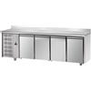 Tavolo Refrigerato 4 porte, con alzatina, 620 Lt. Acciaio inox. -2°/+8°C. - Cm. 232x70x85H. *MOTORE A SINISTRA*