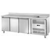 Tavolo Refrigerato 3 porte, con alzatina e lavello cm. 40x40. 417 Lt. Acciaio inox. -2°/+8°C. Cm. 202x70x85H.