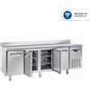 Tavolo Refrigerato 4 porte, con alzatina 570 Lt. Acciaio inox. -2°/+8°C. Cm. 225x70x85H. * INDUSTRIA 4.0 *