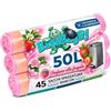 Bag&Baggy 45 Sacchi Profumati Pattumiera da 50 Litri alla Fragola, con Maniglie a Scorrimento, 55x65 cm, Sacco Rosa LDPE, 3 Rotoli da 15 pezzi
