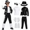 SINSEN Costume da King of Pop per bambini anni '80 Rockstar | Set di 7 pezzi per costume con giacca, pantaloni, cappello, maglietta, guanti, accessori per costume per Halloween, carnevale