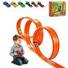 runpeak Pista da corsa flessibile per bambini, 6 m, autostrada per bambini con 6 auto, doppia pista da corsa portatile e rampa per auto giocattolo 1/64, giocattolo regalo per bambini dai 3 anni in su