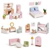 Giant bean Set di mobili moderni per casa delle bambole in legno rosa 33PCS | Mobili per casa delle bambole con camera da letto, asilo nido, cucina, bagno, soggiorno, gioco Montessori per ragazze dai 3