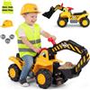 COSTWAY 3 in 1 Escavatore Cavalcabile per Bambini 2+ Anni, Carico 25 kg | Ruspa Giocattolo per Bambini con Suoni Realistici, Seduta con Vano Portaoggetti, Pietre, Casco e Gilet, per Casa Asilo