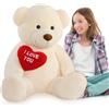 Morismos Orsacchiotto Gigante di Peluche 120cm con I LOVE YOU Cuore, Crema Orso XXL Morbido da Abbracciare, Regalo Romantico per San Valentino, Anniversario e Compleanno